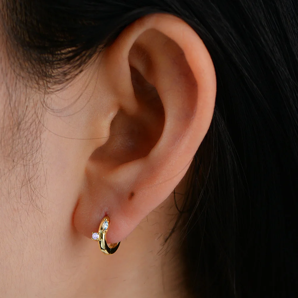 Dave&di S925 Pure Silver Minimalist Polished Diamond-embedded Ear Clips European & American Cross-border Luxury French-style Co