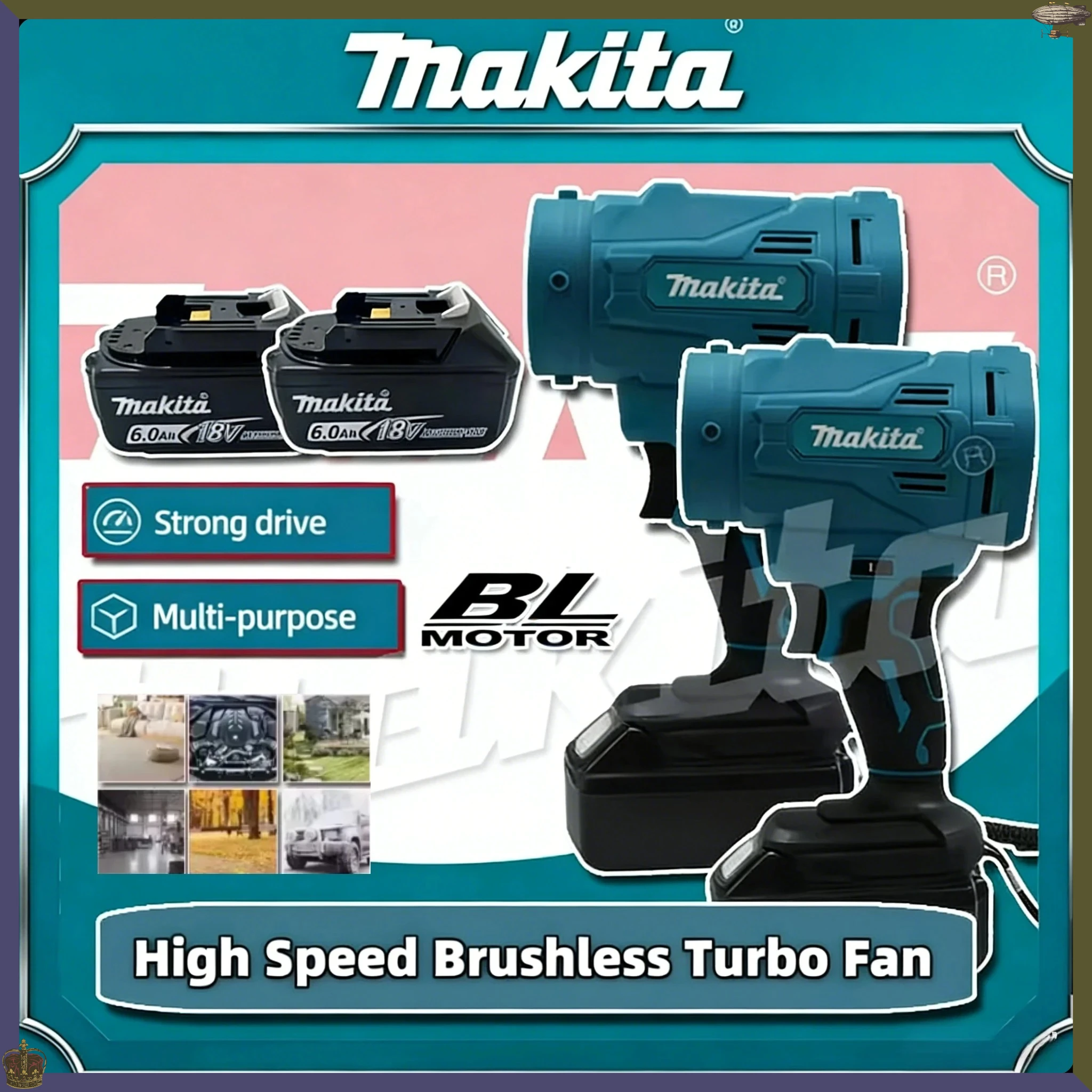 

Беспроводной воздуходув Makita 18В, высокоскоростной бесщеточный электрический воздушный пылесос, 6 режимов, мощный турбовентилятор для очистки, электроинструмент