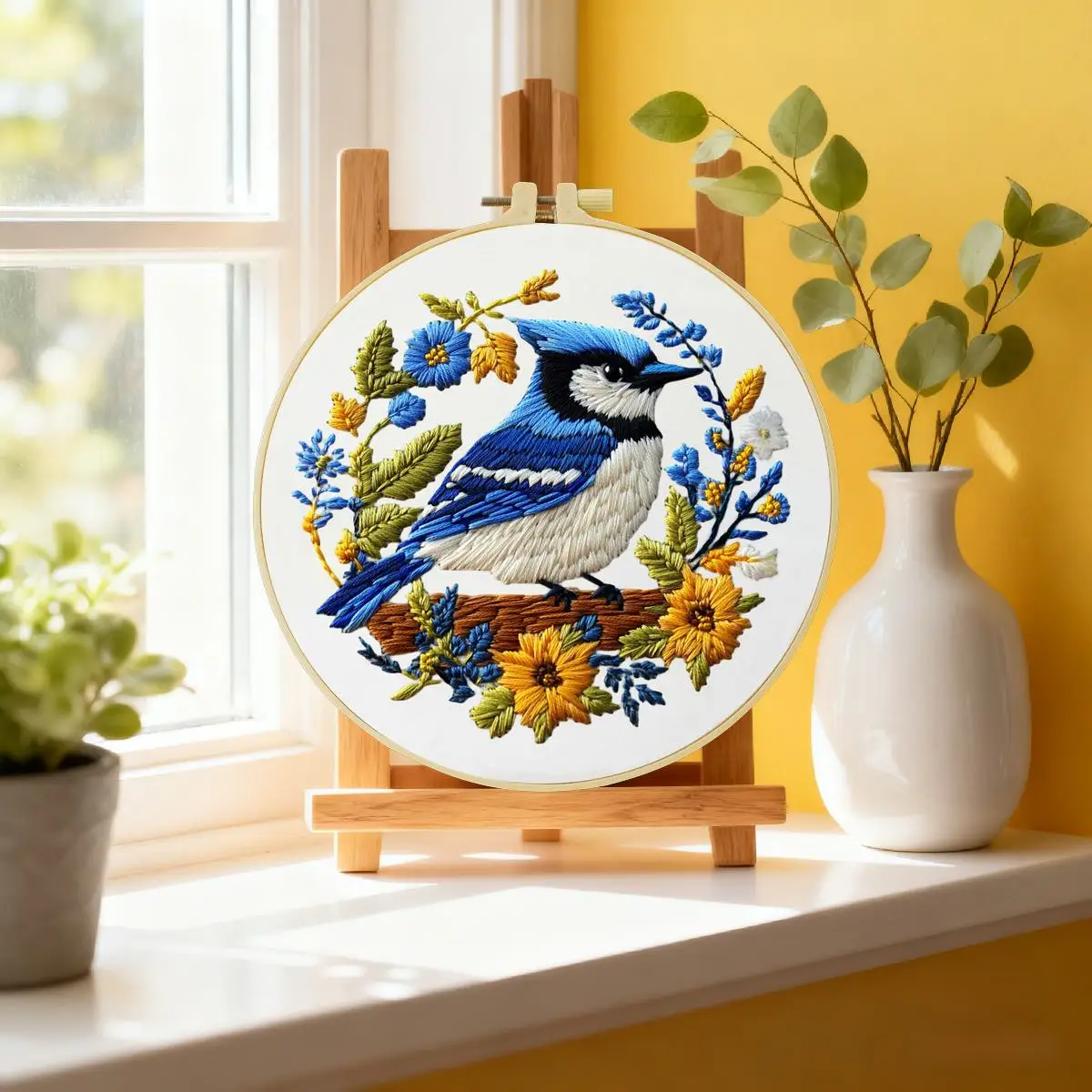 1 Stück 20X20CM/15X15CM 7,87/6,3 Zoll Bluejay Stickerei Starter-Kit DIY-Kit DIY-Stickerei-Set Handarbeiten Malerei – Detail 1