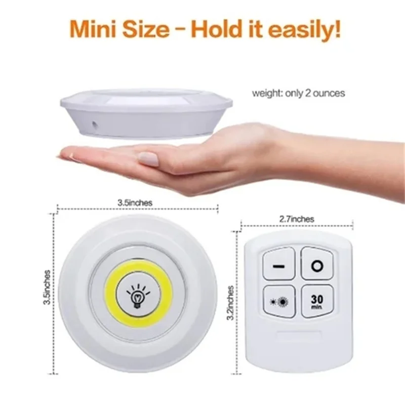 3W Dimmable LED Cob Under Cabinet Light LED Wireless Remote Control Dimmable Wardrobe Night Lamp Home Bedroom Kitchen Nightlight