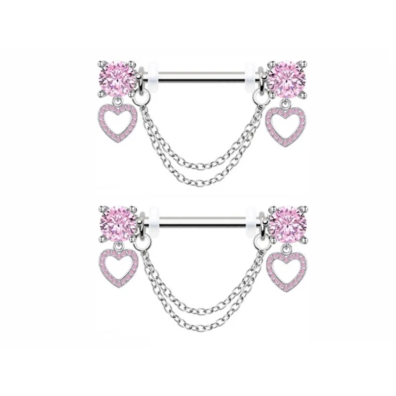 1Pair Pink Butterfly Nipple Piercing Jewelry Shiny Crystal Nipple Rings For Women Girls Heart Nipple Barbells Piercing Pezon
