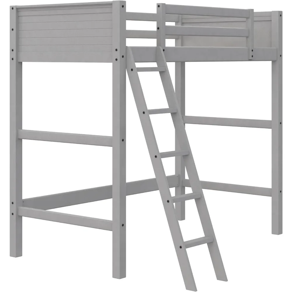 Kids Wooden Loft Bed with Ladder, Twin, Grey