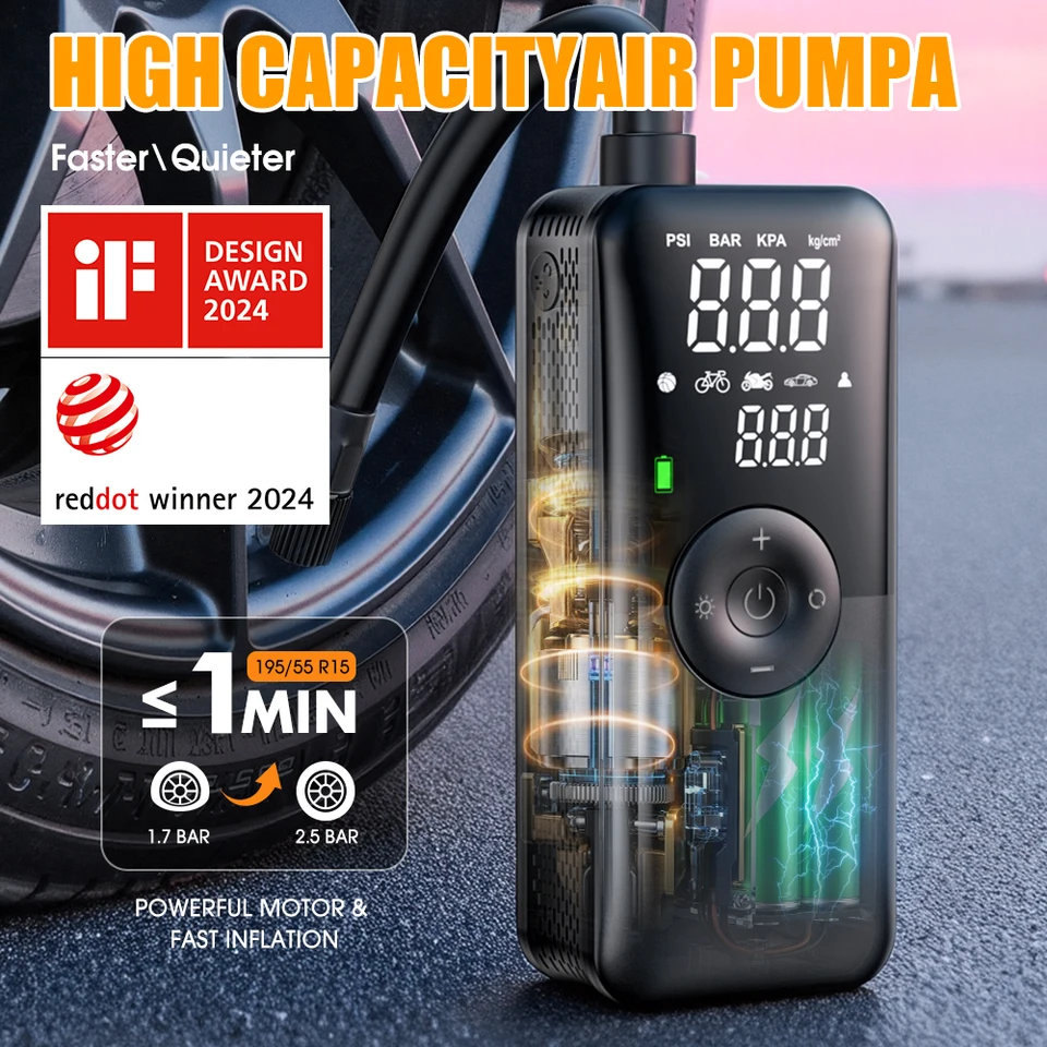 CARSUN 충전식 타이어 팽창기 Motocycle 자전거 공에 대 한 디지털 무선 자동차 타이어 팽창기 휴대용 압축기 공기 펌프