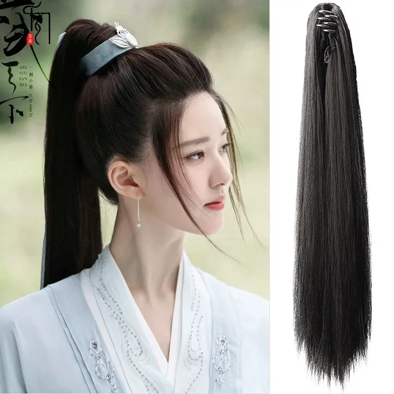 

Black Emprise Swordsman Hair Accessories Chivalrous Long Straight Ponytail Wuxia Ancient Hanfu Photography Hairpiece Claw Clip
