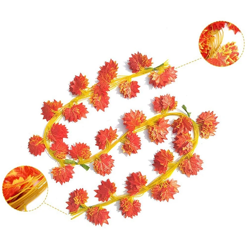 12 Packs of Artificial Autumn Leaves Garland Hanging Vine Thanksgiving Decoration for Family Wedding Fireplace Party