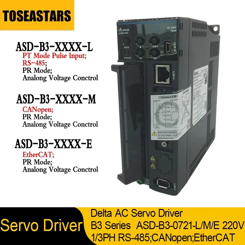 Delta 100W/200W/400W/750W/1KW/1.5KW/2KW/3KW AC Servo Driver B3 Series ASD-B3-0721-L/M/E 220V 1/3PH RS-485;CANopen;EtherCAT;
