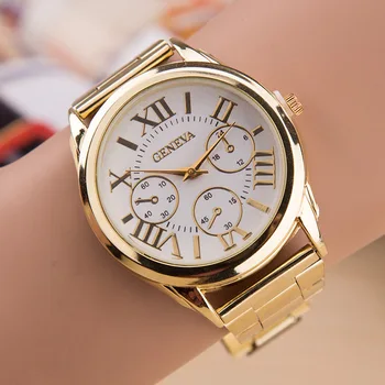 Nueva moda mujer marca de lujo Geneva reloj de cuarzo Casual para mujer relojes de vestir de acero inoxidable reloj femenino reloj de mujer