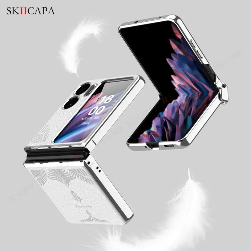 Leather Emboss Plating Phone Case For Oppo Find N2 Flip Electroplated Shockproof Cover For OPPO Find N2 Flip Lens Protect Cover image 3