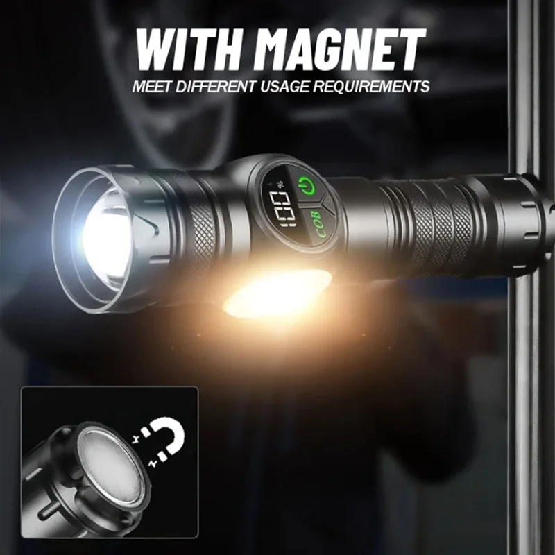 Linterna LED 5 modos de iluminación Luz lateral roja COB con imán Antorcha recargable por USB Batería incorporada para senderismo