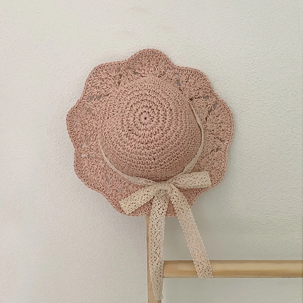 

New Lace Summer Straw Hat Foldable Wide Brim Sunscreen Hat Breathable Sun Protection Fisherman Cap Kids