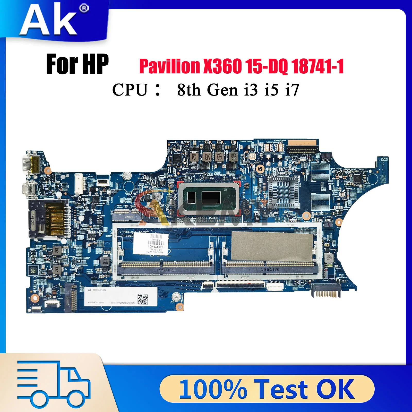 

Материнская плата для ноутбука HP Pavilion X360 15-DQ 15T-DQ 18741-1 с процессором i3 i5 i7 8th L50972-601 L50975-601, 100% полностью протестировано