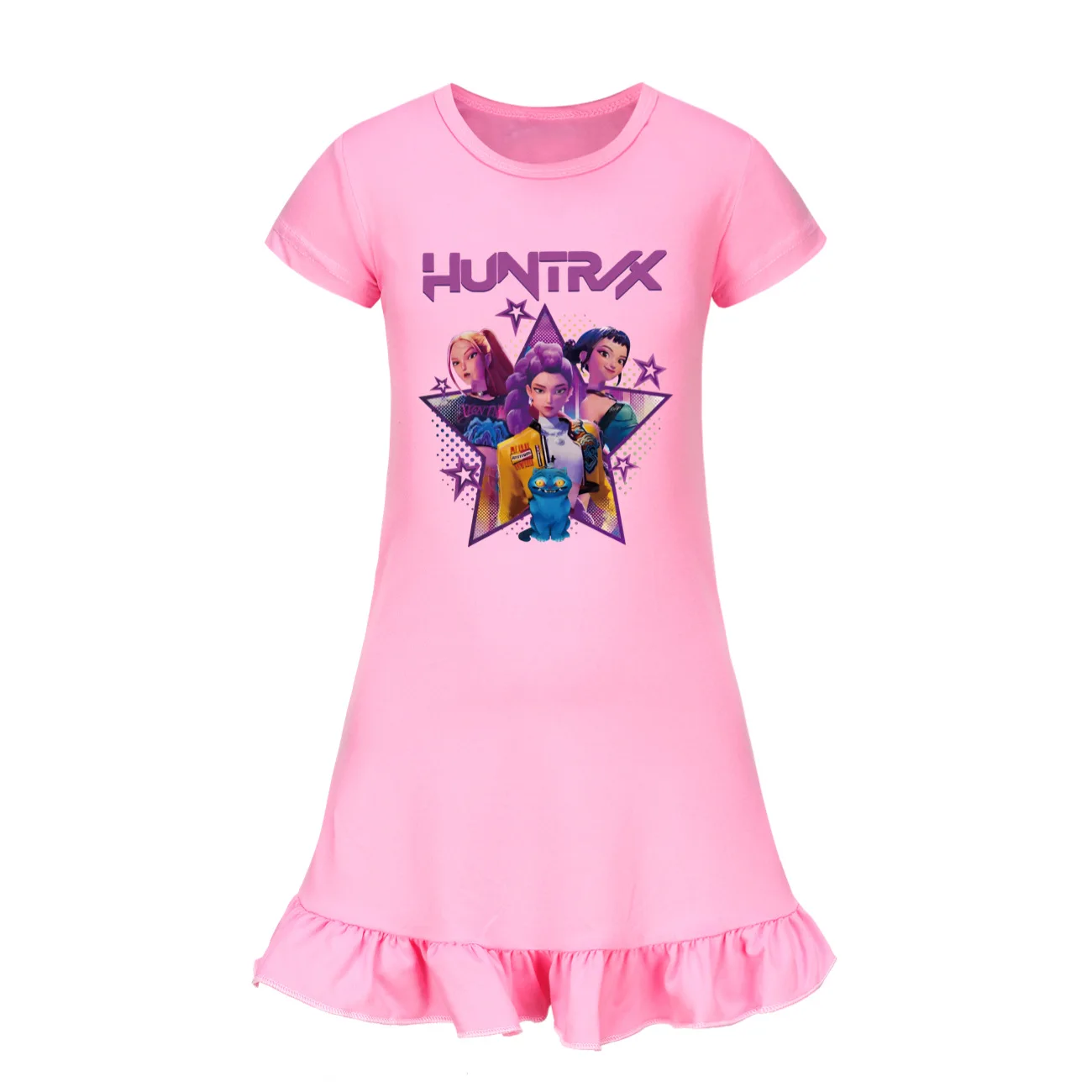 فستان بناتي من KPop Demon Hunters مصنوع من الحرير الجليدي بأكمام قصيرة فستان نوم منزلي فستان نوم للأطفال الصغار فساتين أطفال للفتيات