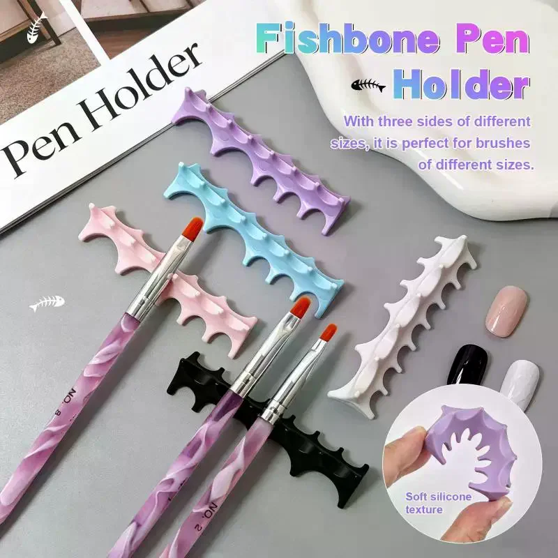 Silicone Fishbone Nail Pen Holder Brush Rack UV Gel Display Stand Makeup Painting Rest Organizer