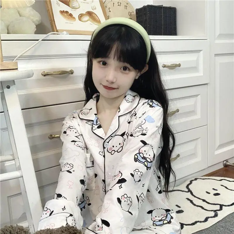 

Комплект пижам Sanrio Pochacco: мультяшный дизайн, для женщин и студенток, домашняя одежда, милый японский стиль Instagram, новинка весна-осень, с длинными рукавами