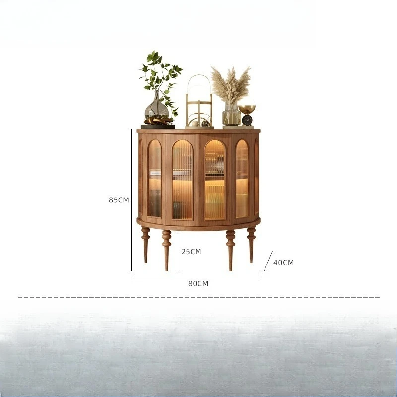Французский ретро легкий роскошный шкафчик для украшения дома из цельного дерева с сенсорным светильником, художественный обеденный боковой шкаф