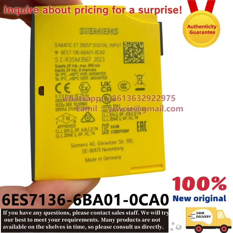 SIEMENS 6ES7136-6BA01-0CA0 ET200SP Safety Input Module, 100% Brand New Original in stock
