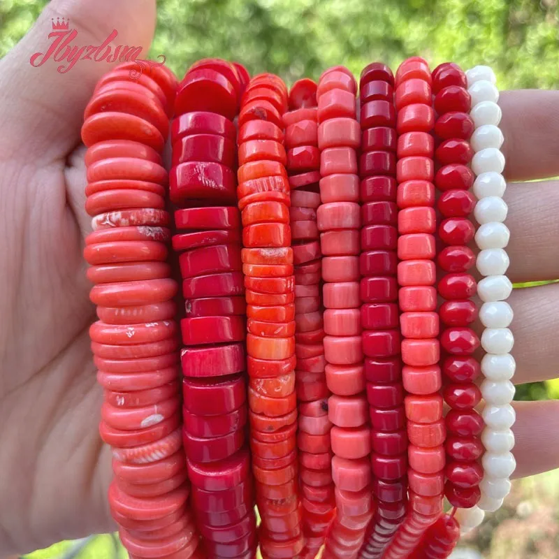 Natural Coral Stone Beads Rondelle DIY Loose Spacer Strand 15 Inches For Necklace Bracelets Earring Jewelry Making Free Shipping