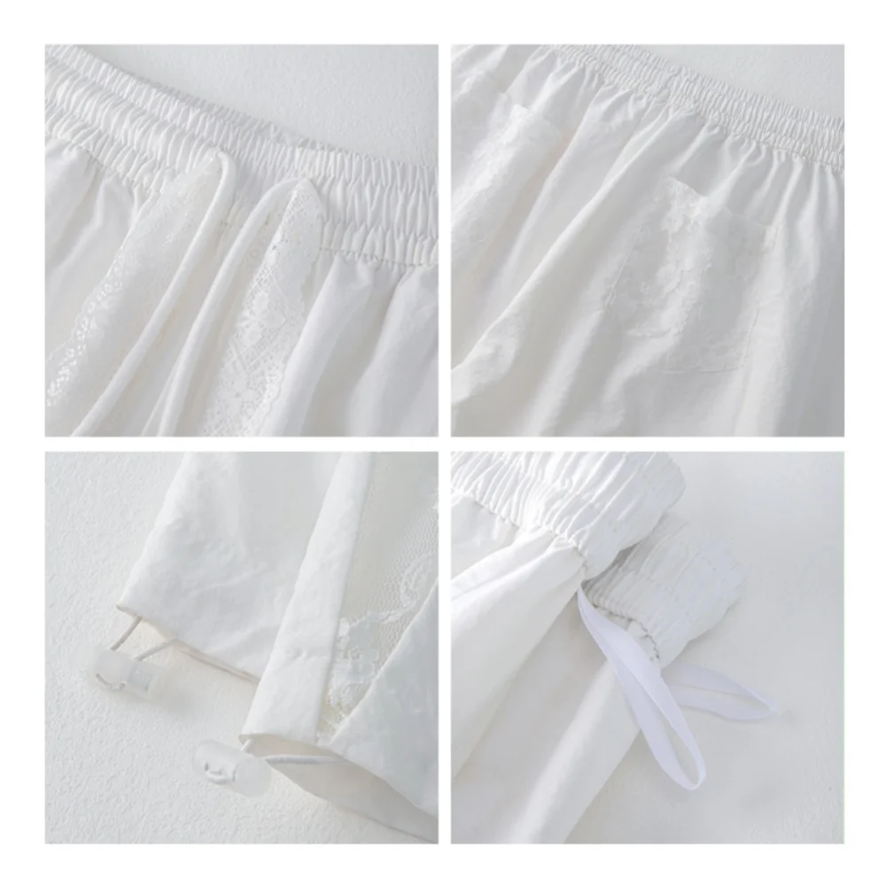 Calças casuais de renda de verão feminino cintura alta solta calças esportivas perna larga calças de pára-quedas de secagem rápida