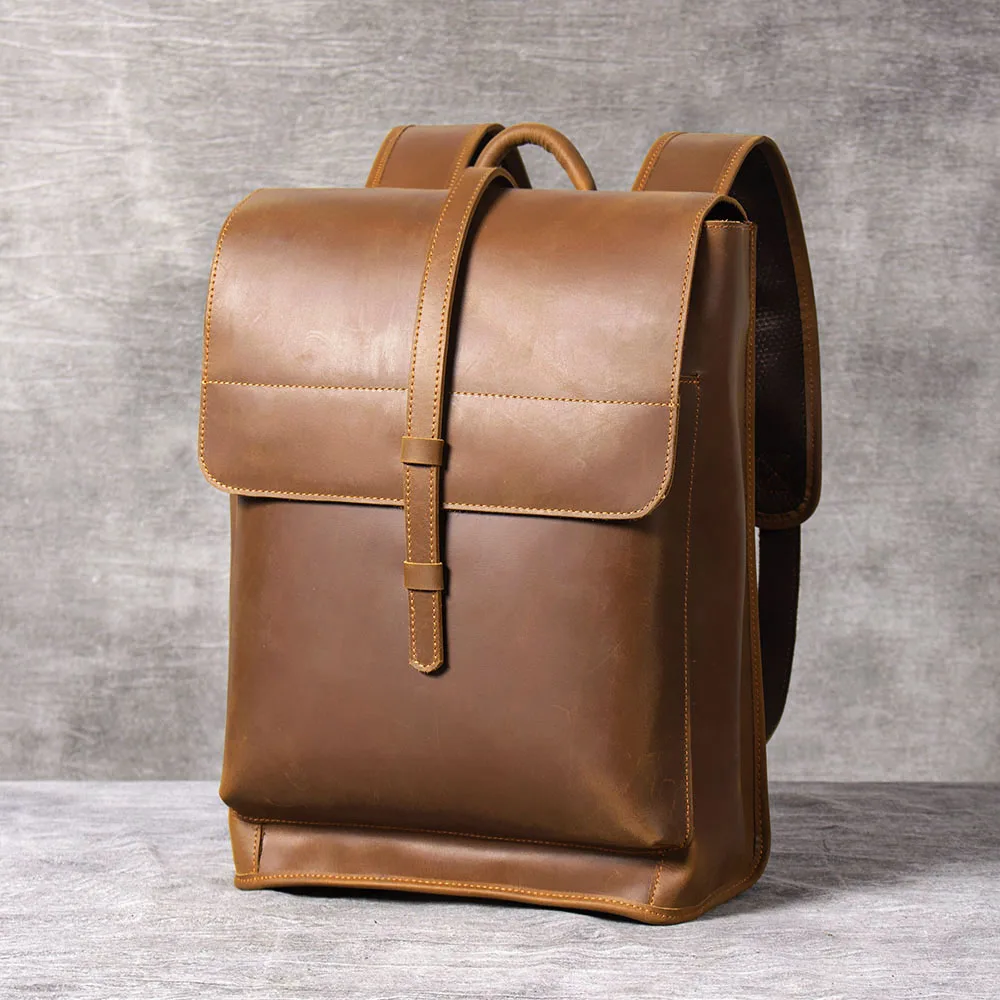 S.WORKER Vintage Echtleder 14" Laptop-Rucksack Herren Casual Preppy Schultasche Crazy Horse Rindsleder Tasche – Detail 8