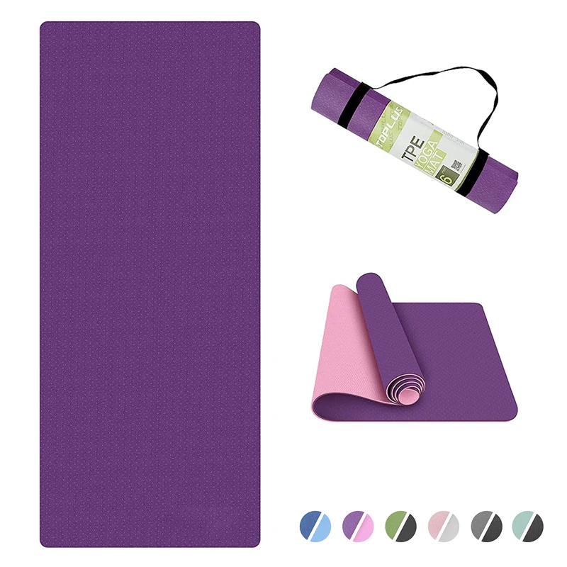 Customize Logo Home Fitness Exercise Workout Yoga Mat, Eco Friendly Natural Recycled Double Layer 6mm TPE Yoga Mat.