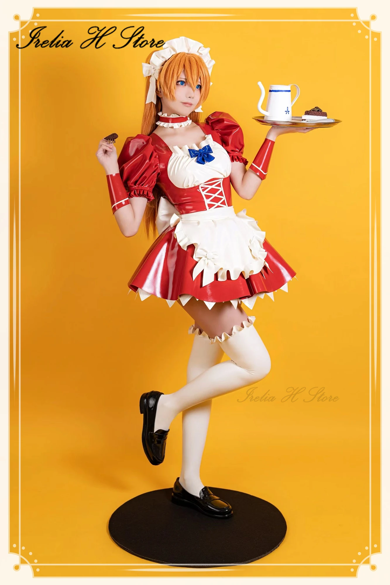 Irelia H Store Custom size made Nature Latex Maid Dress Latex Asuna Cosplay Costume latex clothing Anime Asuna latex maid dress