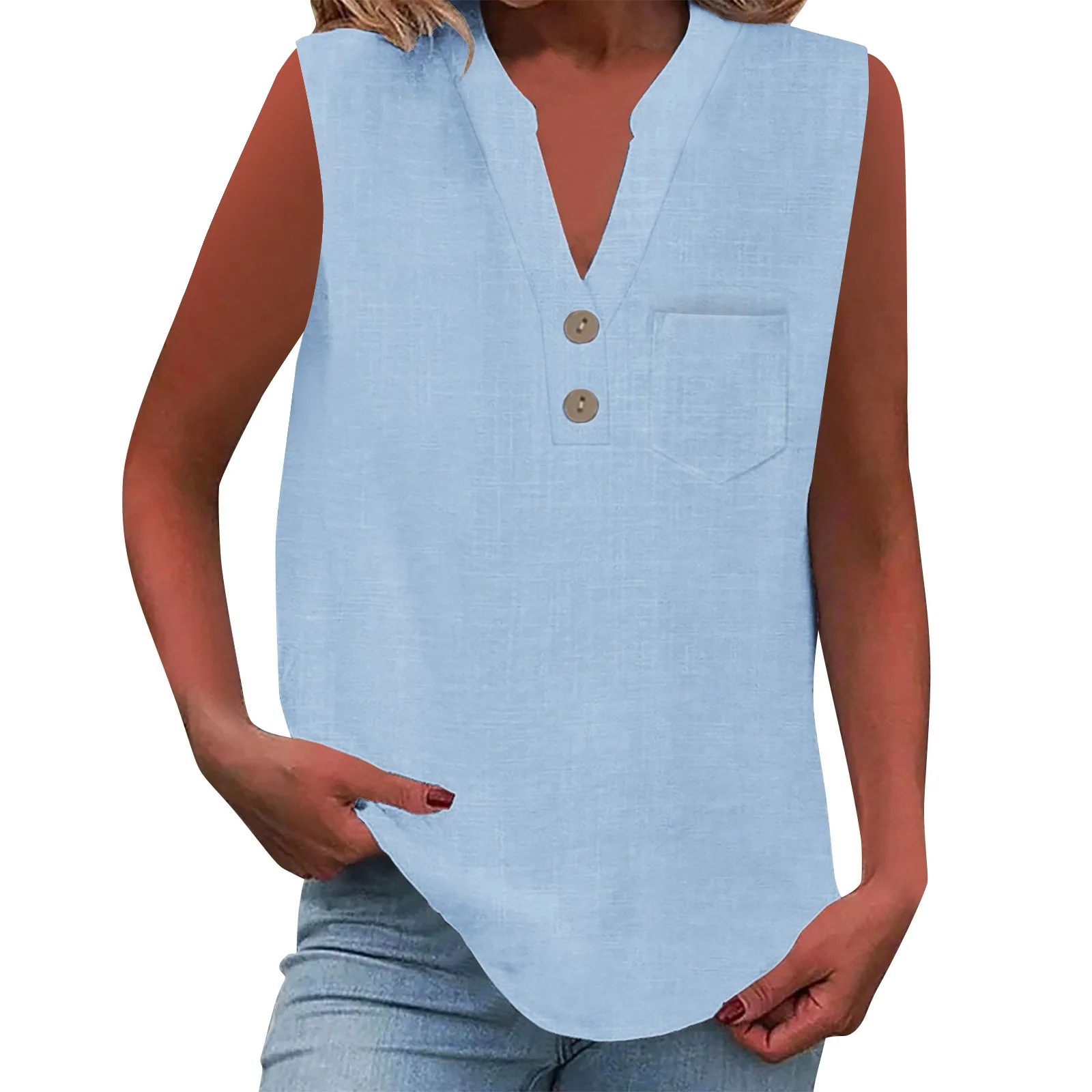 

Cotton Linen Breathable Solid Color Button Neck Shirt Basic And Versatile Casual Comfortable Lady Office Tops Summer