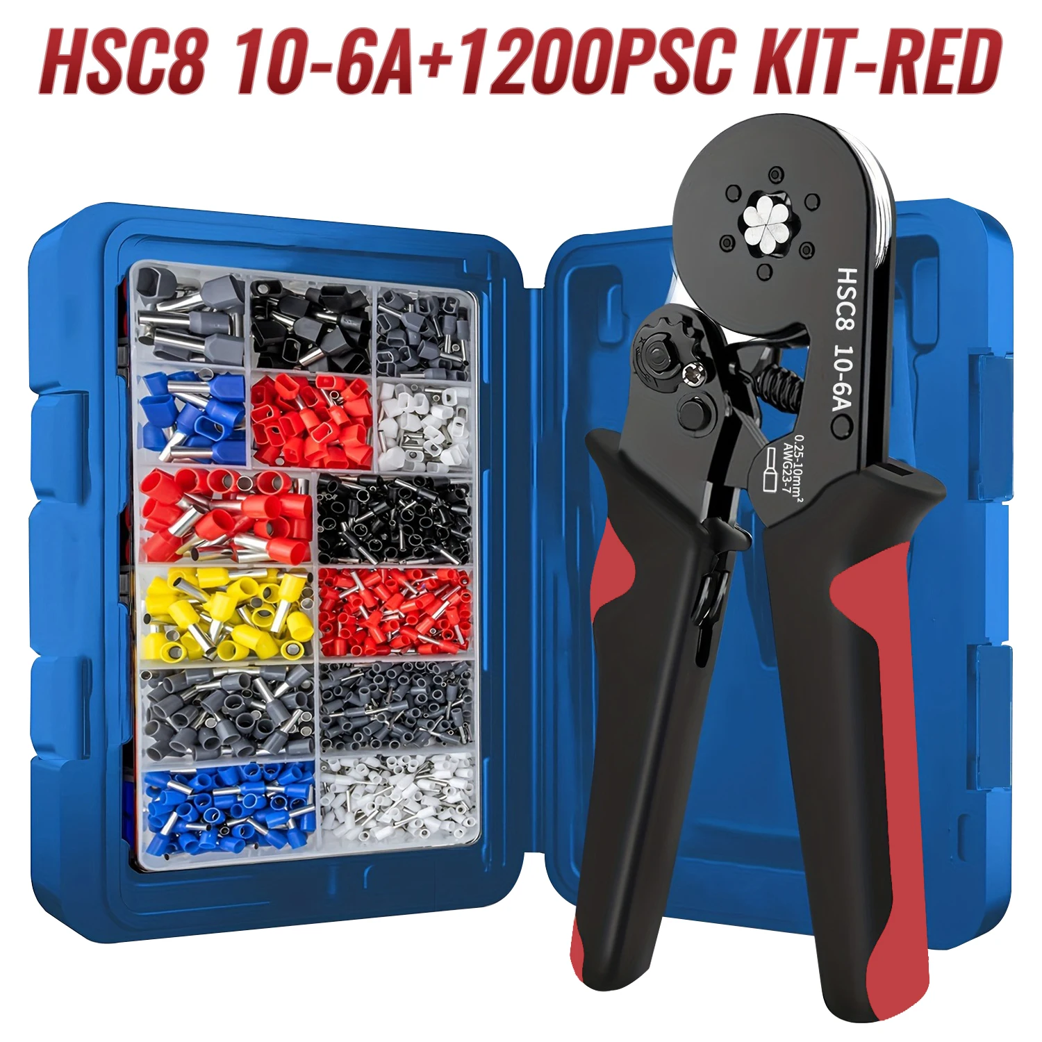 مجموعة أدوات تجعيد الأسلاك HSC 8 10-6A المعبأة قطعة واحدة - مقبض من الفولاذ الكربوني، 1200 قطعة مجموعة متنوعة من المحطات TE، تجعيد سداسي #1
