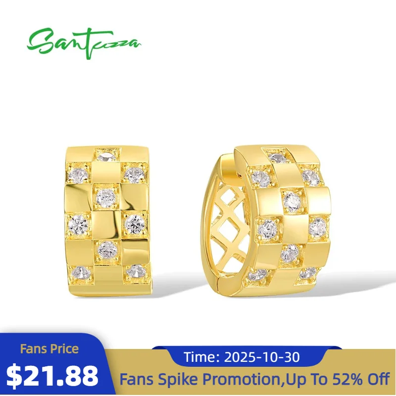 

SANTUZZA Pure 925 Sterling Silver Hoop Earrings For Women Sparkling White Cubic Zircon Simple Daily Wear Grid Fine Jewelry Sets