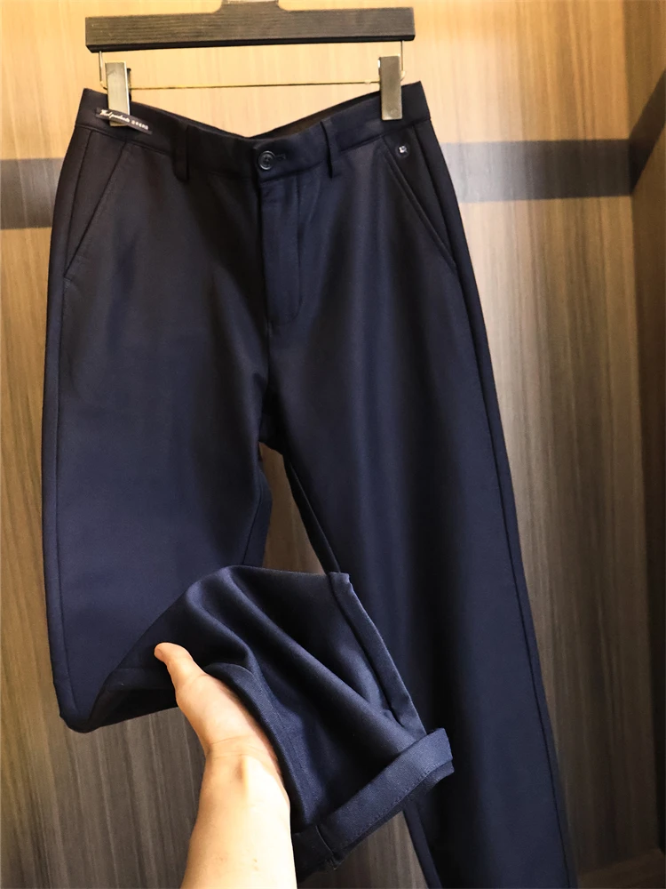 

Fine Wool Men's Straight Leg Busin Casual Pants Autumn Winter Warm Soft Pure Color Versatile Faionable Urban Sle
