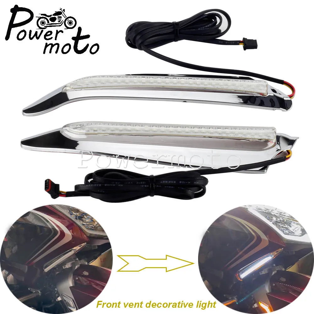 

For Honda Goldwing GL1800 Gold Wing 1800 F6B 2018 2019 20-21 Motorcycle LED Turn Signal Kit Front Lighted Vent Trim Black Chrome