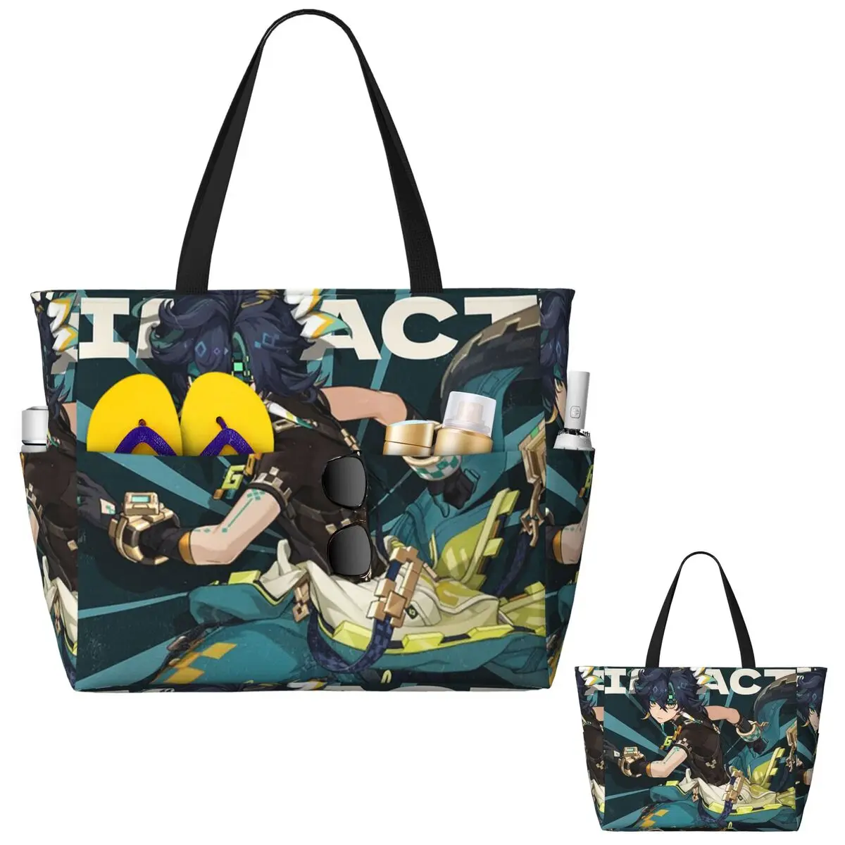 

Kinich Sunblast Genshin Impact Пляжная большая сумка Спортивная спортивная сумка для йоги Большая большая сумка Женская дорожная сумка Сумка для фитнеса