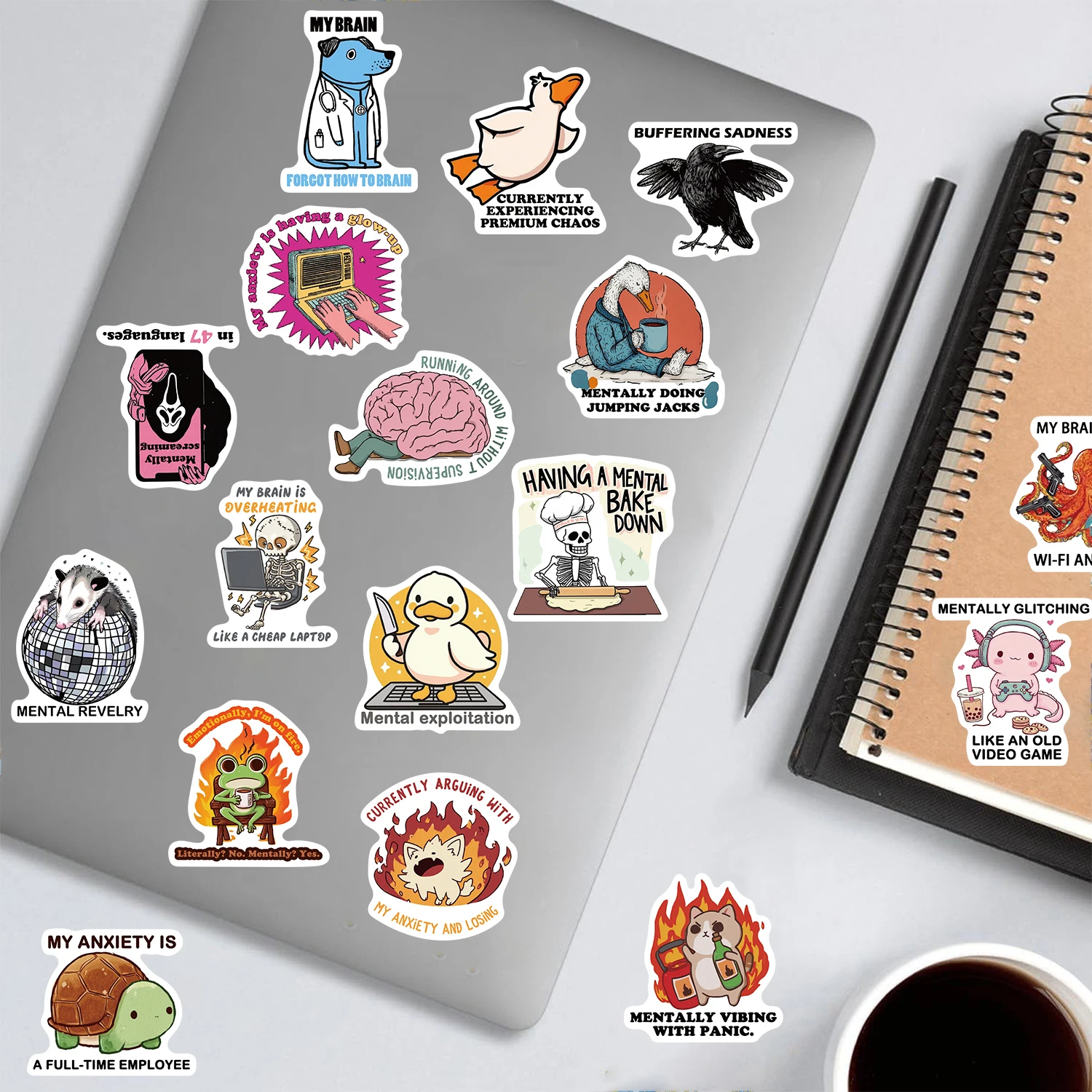 50PCS Nervous Breakdown Sticker Notebook Colorful Cool Funny Colorful Laptop Luggage Art Room Aesthetic Stationery Sticker