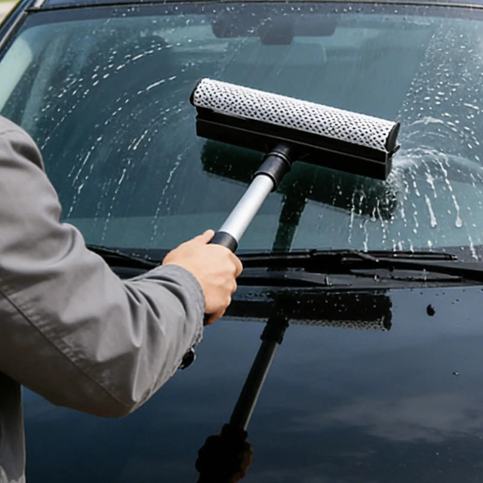 Windschutzscheiben-Reinigungswerkzeug Teleskopischer Abzieher Schrubber Frostentferner Staubwedel Windschutzscheibenreiniger Glaswischer für Fahrzeug SUV LKW