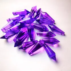 Top Quality 12pcs/lot 35mm Dark Purple Crystal Glass Icicle U-drop (Free Rings) Crystal Chanderlier Parts Cake Topper Decoration