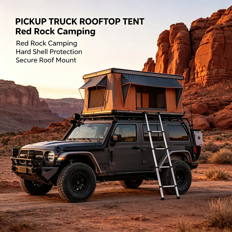 Rooftop Tent Hard Shell for Truck Bed Pop Up, Large Side Awning Coverage, Overland Camping Shell with Ladder