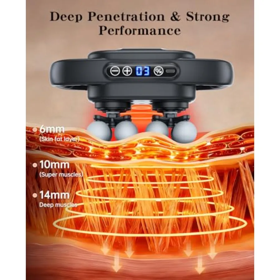 Athletes' deep tissue back massager: aluminum alloy black silent operation with 3 modes 30 intensities for pain relief