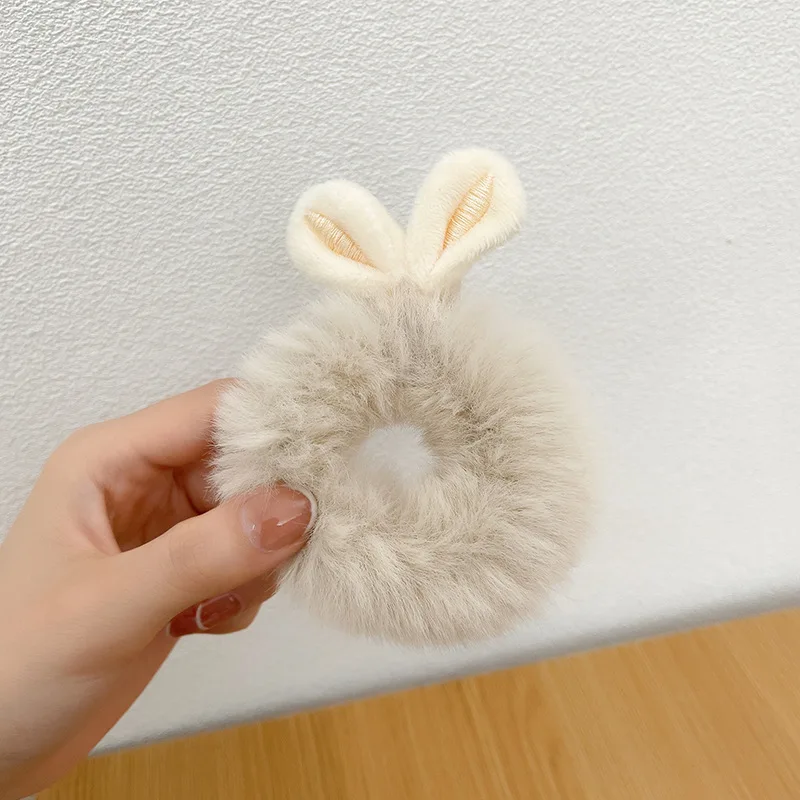 Mädchen Süße Nachahmung Kaninchen Pelz Kaninchen Ohren Elastische Haar Bands Frauen Pelz Flauschigen Haar Ringe Plüsch Scrunchies Haar Zubehör – Detail 5