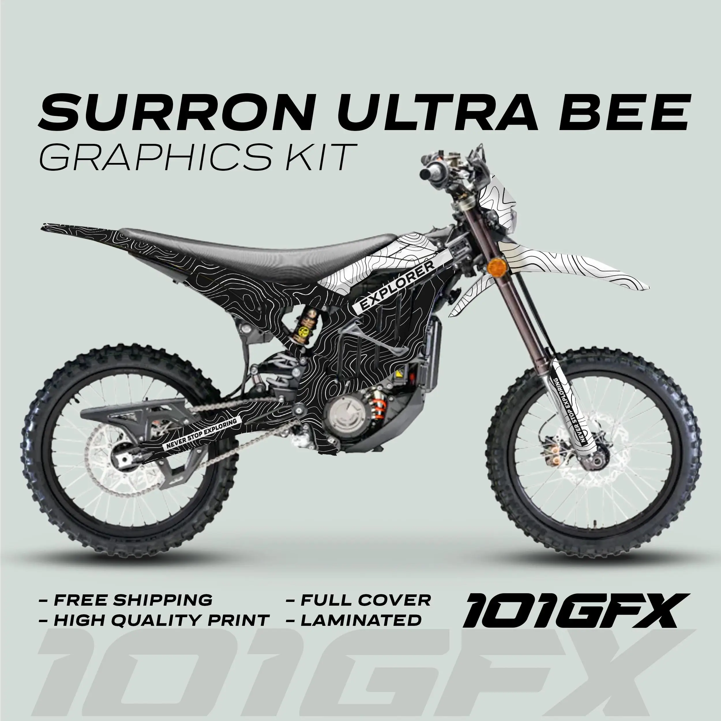 Graphics Kit EXPLORER BLACK WHITE Explore Altitude Decals Stickers Laminated eBike Decals Wrap Protection For Surron Ultra Bee
