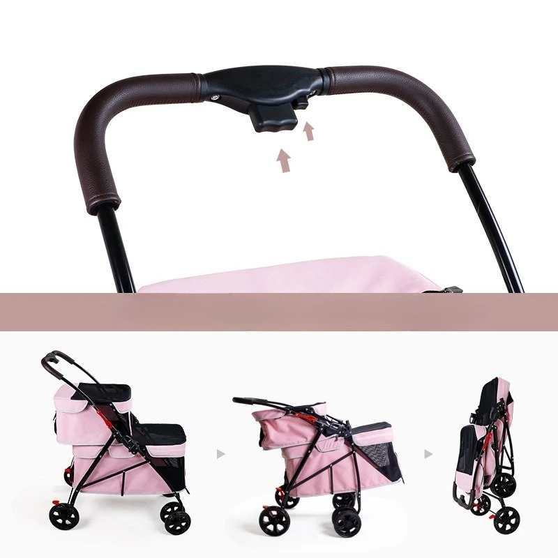 عربة أطفال محمولة بطبقة مزدوجة للحيوانات الأليفة خفيفة الوزن للغاية وقابلة للطي ومساحة كبيرة عربة أطفال للقطط والكلاب للسفر في الهواء الطلق عربة أطفال للحيوانات الأليفة