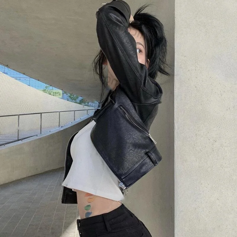 Soft Sle Bla Zipper Leather Jaet Feminino Casual Outono Faion Outerwear Ele Personali Fem Roupas