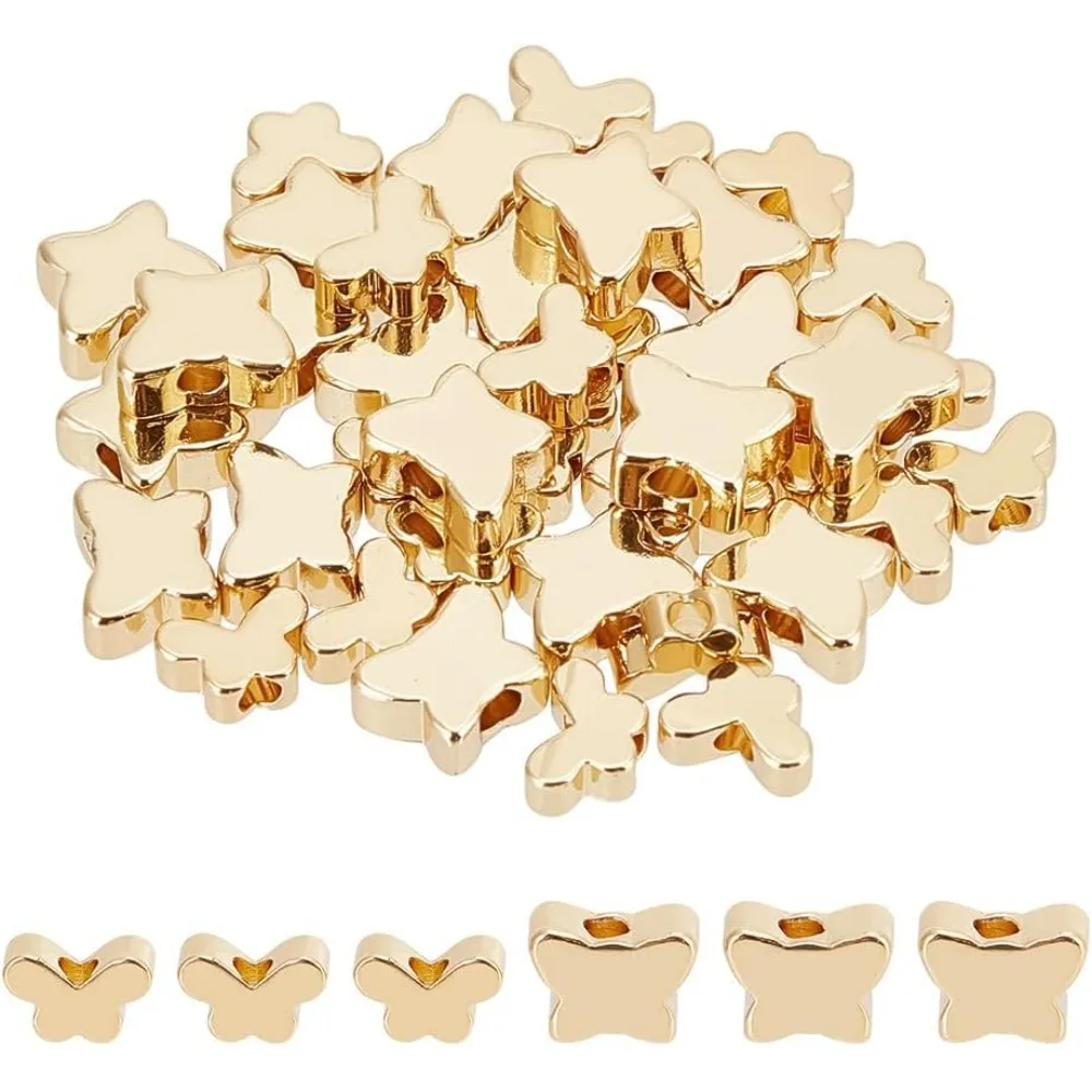 40 Pcs 2 Sizes Real Butterfly Beads Brass Butterfly Beads Smooth Bead Loose Spacer Bead Metal Beads for DIY Jewelry Making