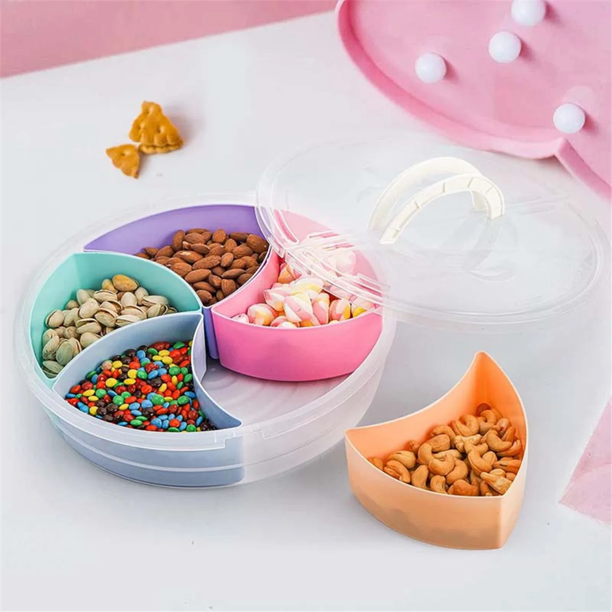 2Pc Multi-Function Food Storage Tray with Lid Food Containers Tray for Nuts and Candy Fruit Snack Plate Serving PlatteHUG