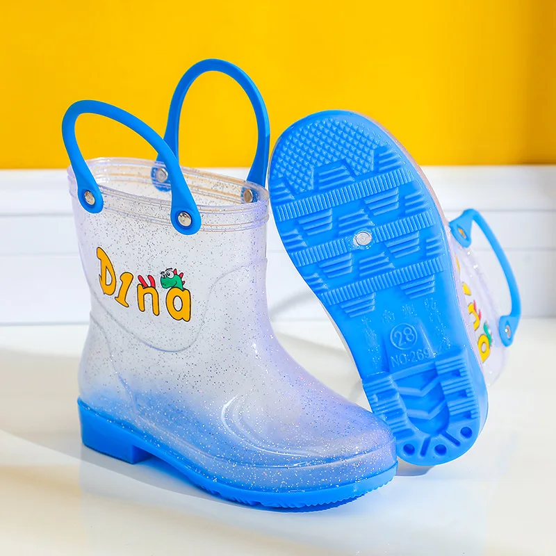 Unisex Children Shoe Waterproof Rain Boots with Easy Pull on Handles Perfect Lightweight Boots for Kids Transparent Rubber Boots