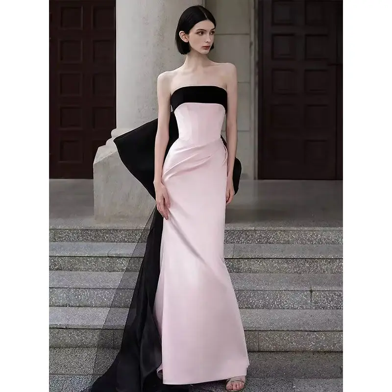 French Pink Strapless Evening Gowns for Women. Exuding Aristocratic Elegance, Embracing Niche Luxury and High-End Style.