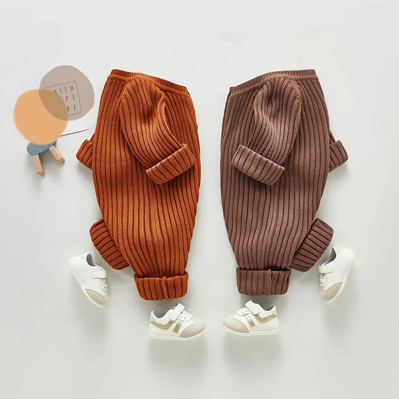 MILANCEL New Autumn Baby Clothing 0-3Y Boys Simple Solid Knit Romper Infant Sweater Girls Jumpsuit Toddler Outwear