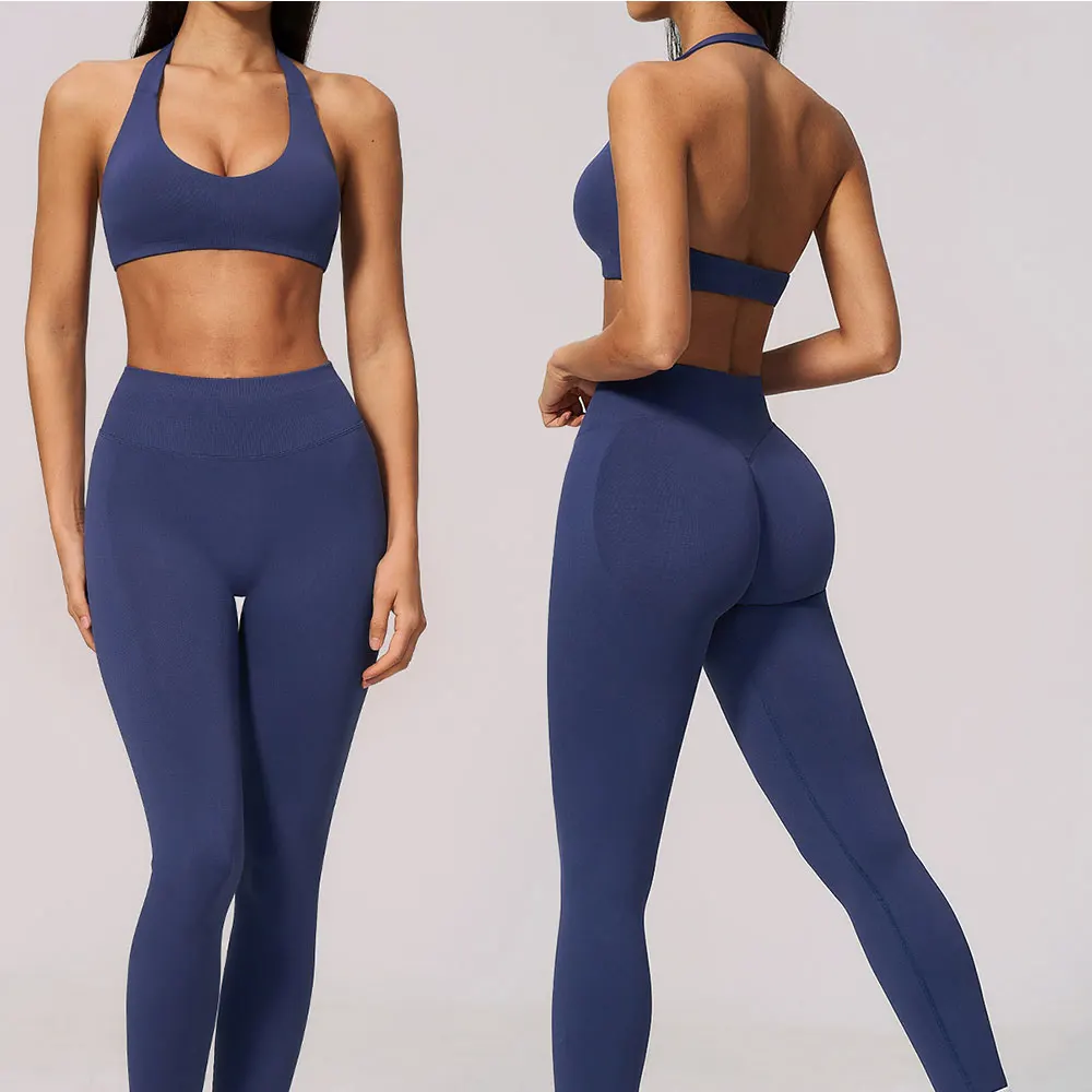DUOMI 2 Piece Yoga Set High Waist Capri Leggings Sports Bra Crop Top Workout Gym Athletic Outfits Female Fitness Activewear Suit