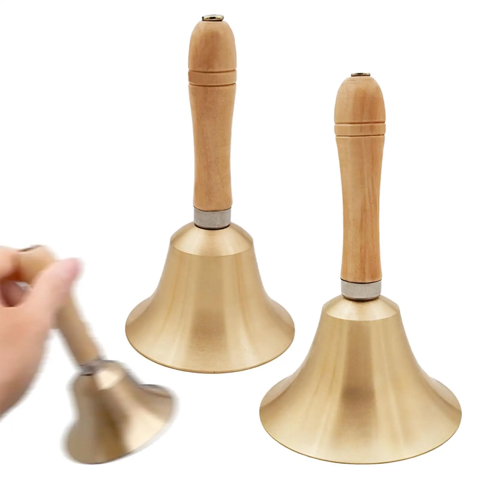 Brass Hand Bell Wooden Handle Reception Bell for Kitchen Adults Restaurant