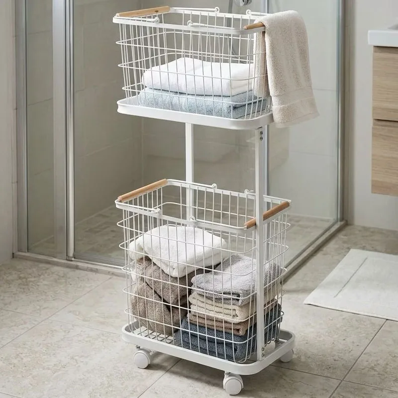 2-Tier Mobile Laundry Cart with Wheels – Large-Capacity Storage Trolley for Dirty Clothes