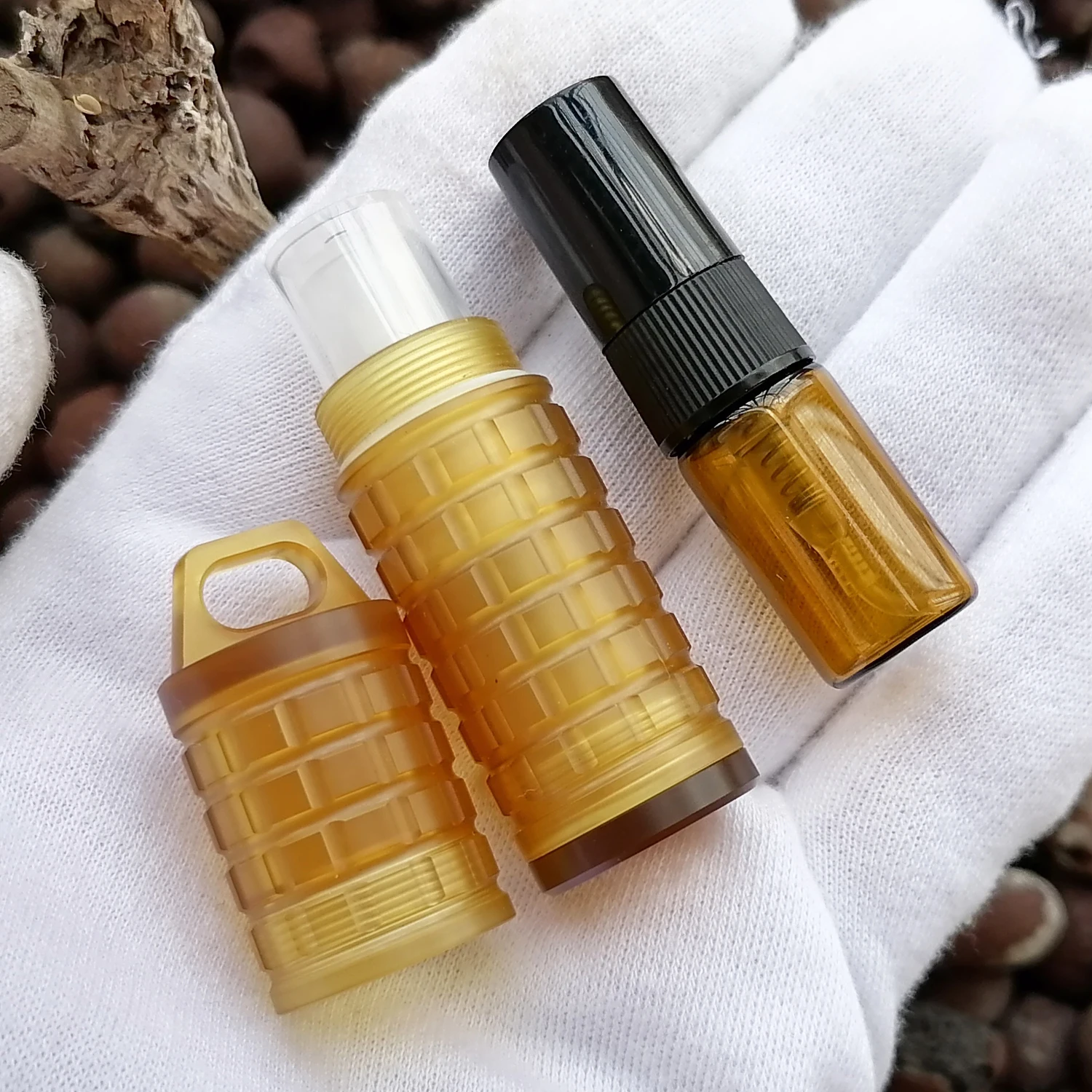 Ultem EDC Perfume & Lotion Dispenser Bottle & PEI Jar Glass Protective Housing Case with Stainless Steel Ball Chain