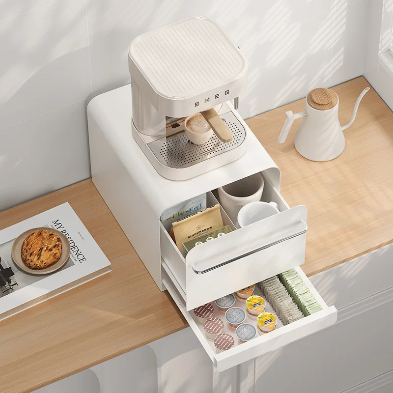 Factory Direct 2026 2 Layers Kitchen Countertop Drawer Storage Box Rack Metal Caster Cup Storage Drawer Rack Dust Proof Coffee M